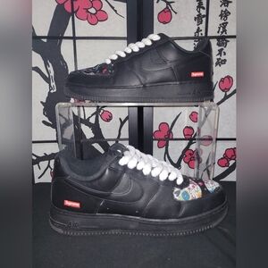 Nike Air Force 1 Supreme Black Sneakers with White Laces (Custom)